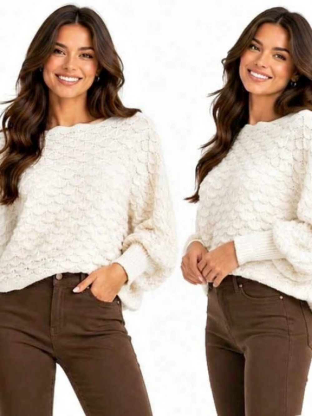 Textured Crew Neck Poncho Sweater in White Like New